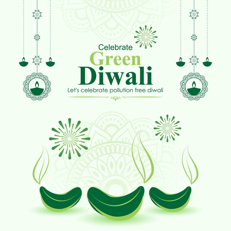 Vector vector illustration of happy green diwali social media feed template