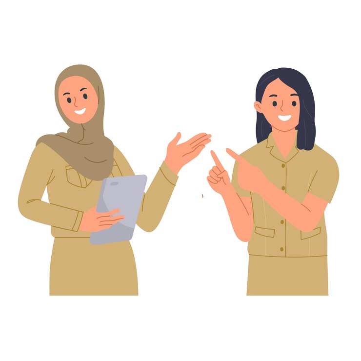 Vector vector illustration of indonesian civil servant posing with hand pointing in one direction