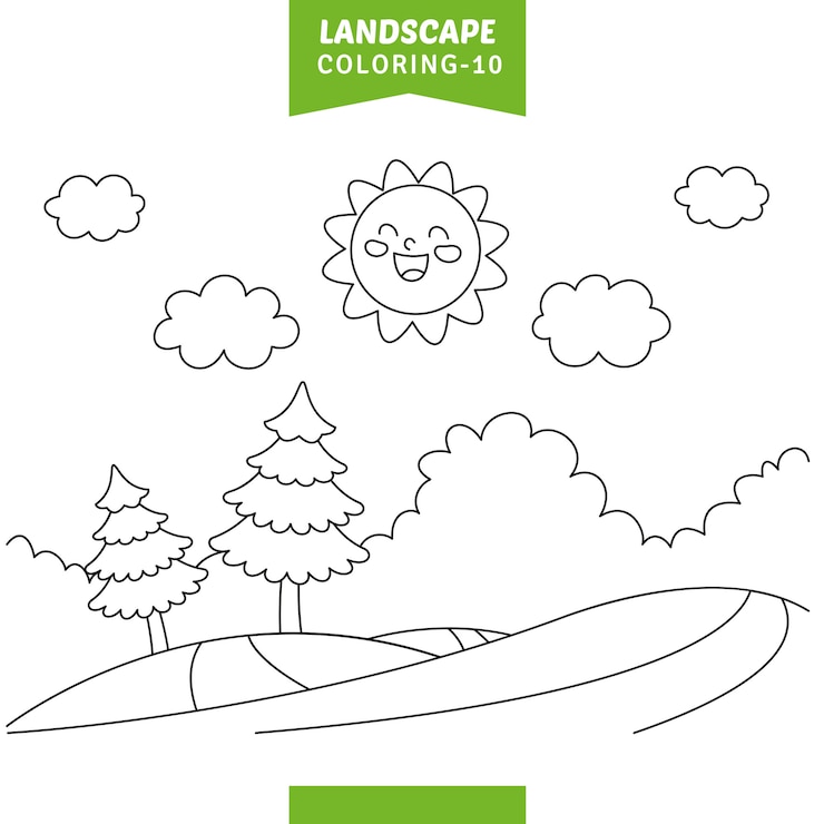 Vector vector illustration of landscape coloring page