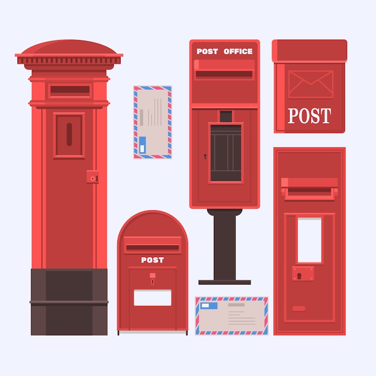 Vector vector illustration of mail boxes set. vintage english post box.