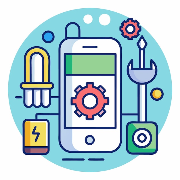 Vector Illustration of Mobile Technology and Digital Tools Icons Set for App Development Internet of Things and Smart Devices