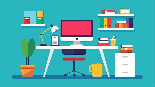 Vector illustration Of Modern Office Workspace with Computer and Desk
