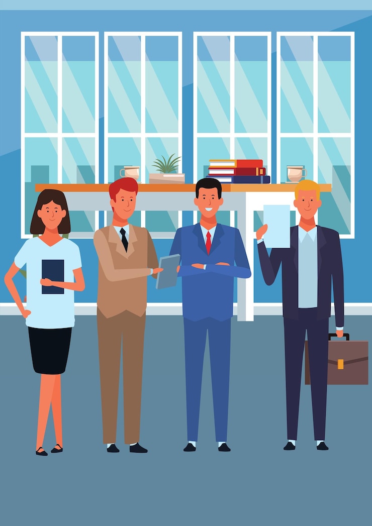 Vector vector illustration of office cooperation with businessmen