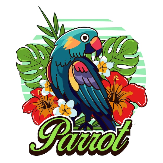 Vector Illustration of Parrot with Simple Illustration Available for Tshirt Design