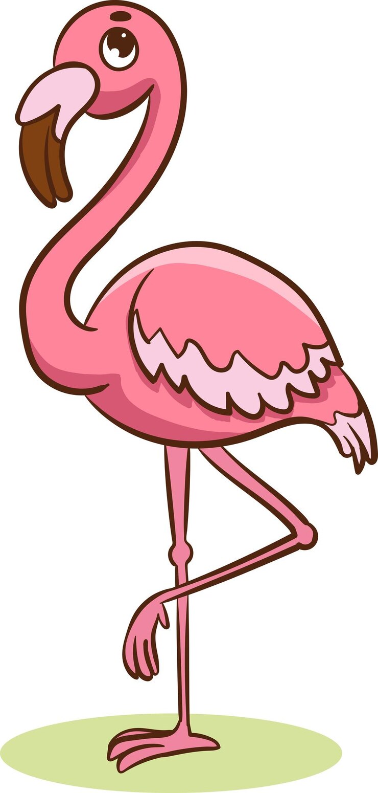 Vector vector illustration of pink flamingo standing on its hind legs