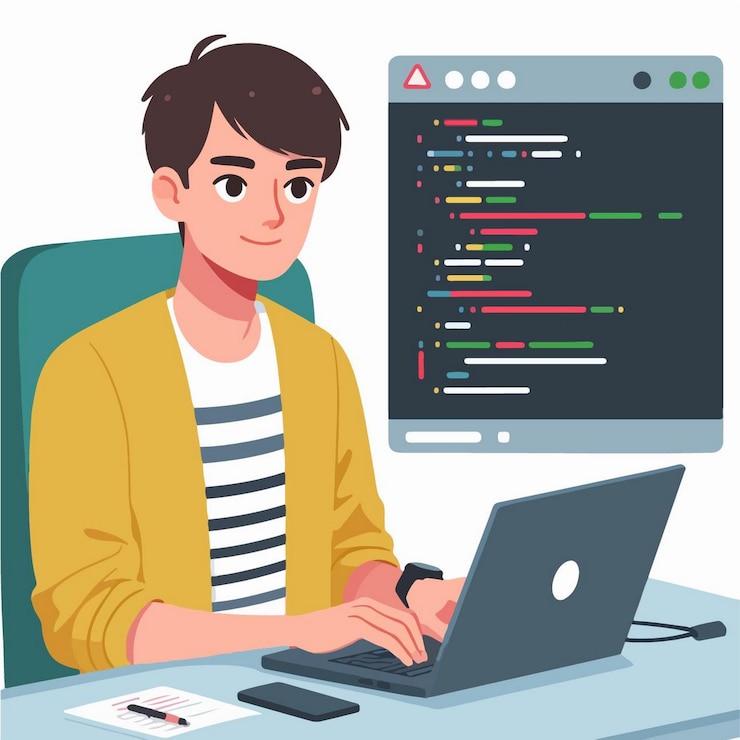 Vector vector illustration of programmer in flat design style