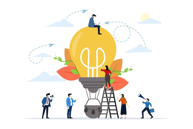 vector illustration of the concept of looking for new ideas with teamwork in a company