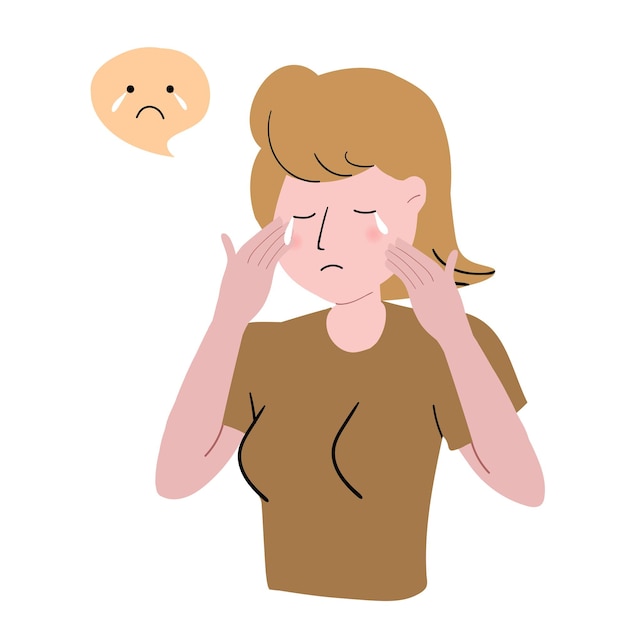Vector illustration of woman with sad mood