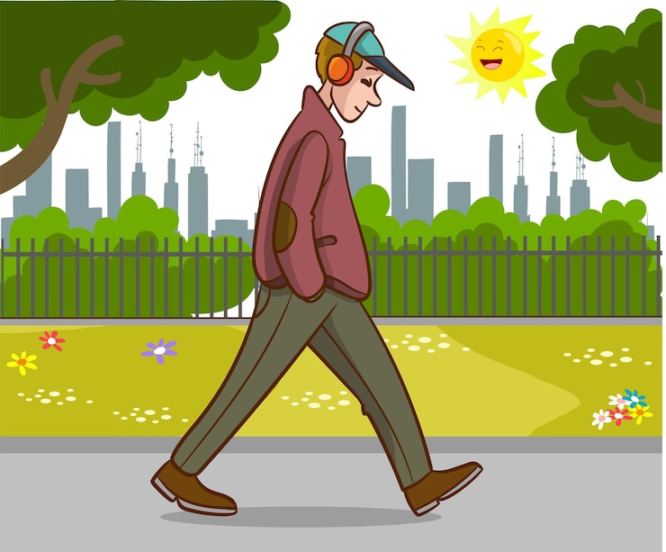 Vector vector illustration of young man walking