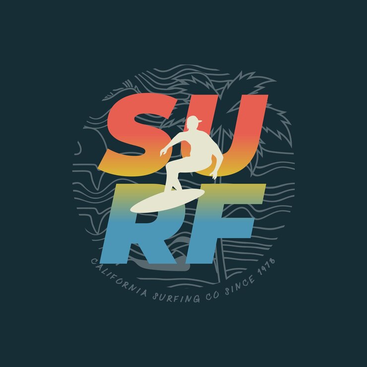 Vector vector illustration on the theme of surfing and surf in california. sport typography,