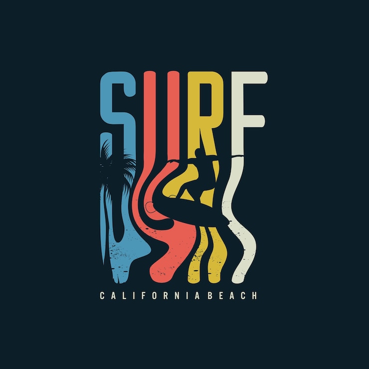 Vector vector illustration on the theme of  surfing in california. vintage design.typography, t-shirt