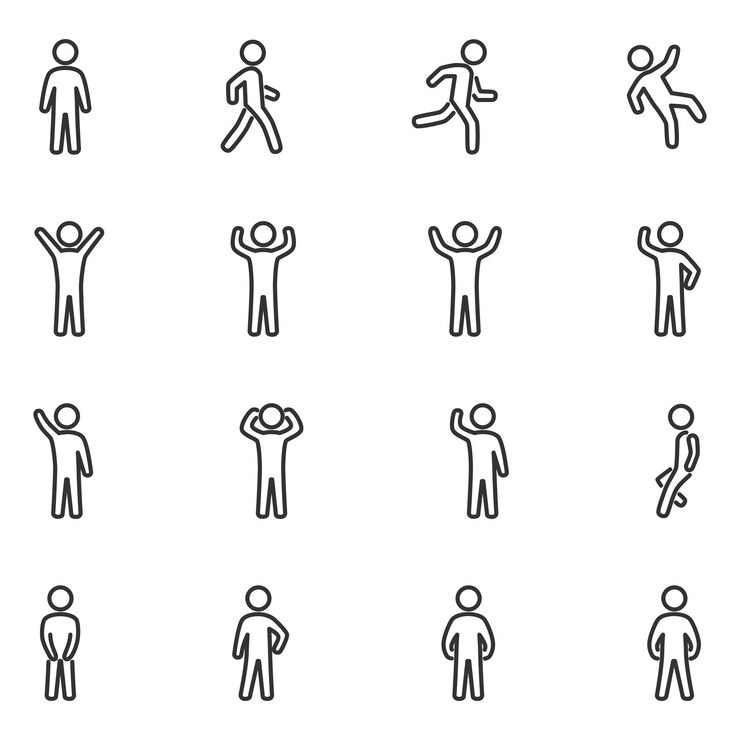 Vector vector image set of posture people line icons