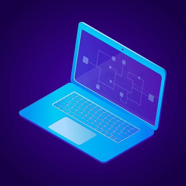 vector isolated illustration of isometric laptop diagram or graph on a computer monitor screen
