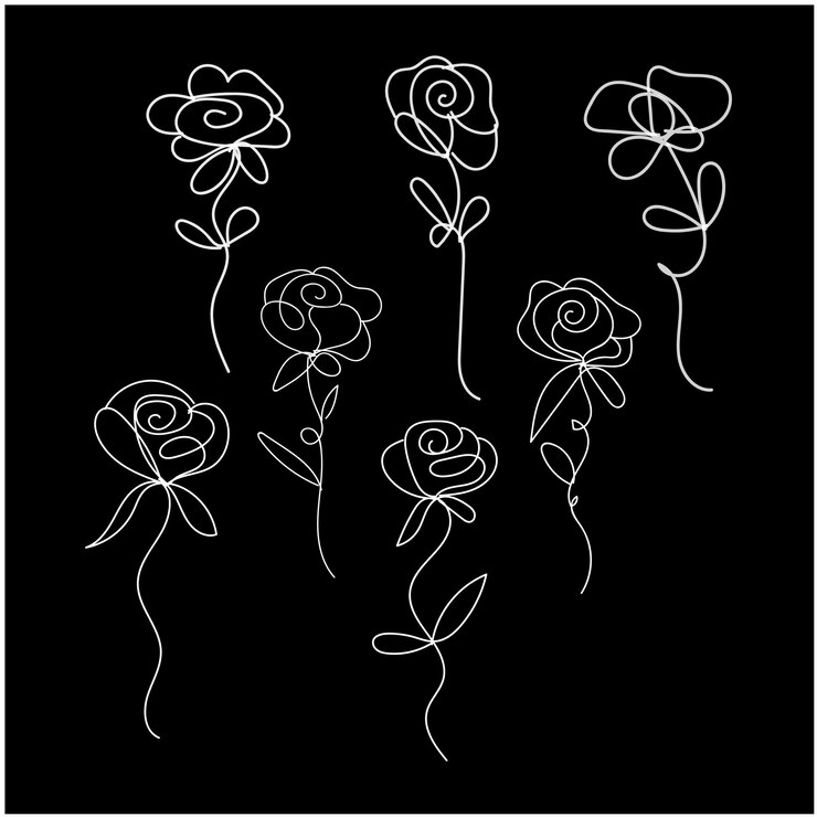 Vector vector isolated rose flower line art with leaf clipart