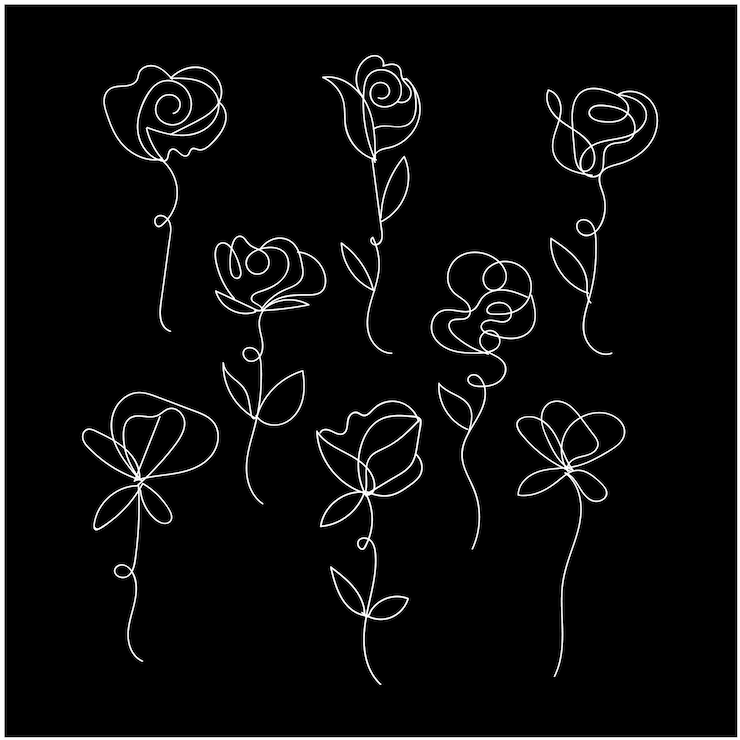 Vector vector isolated rose flower line art with leaf clipart