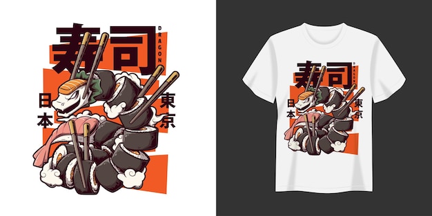 Vector Japanese Food Sushi Dragon Illustration T Shirt And Apparel Printing Design