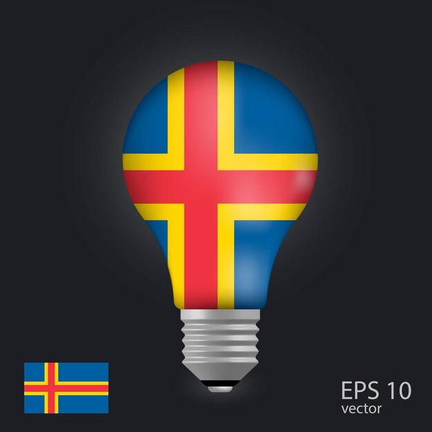 vector light bulb with flag of aland islands 3d rendering isolated on gray background