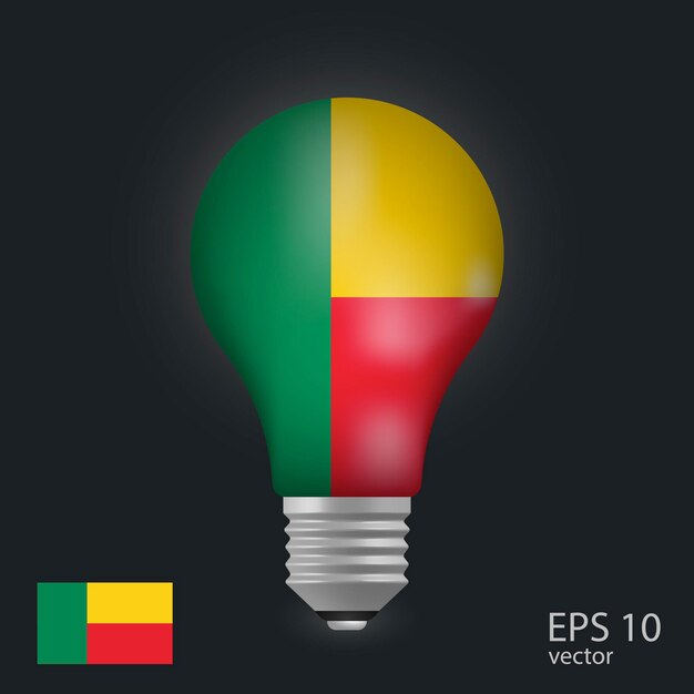 Vector light bulb with flag of Benin 3D rendering isolated on gray background