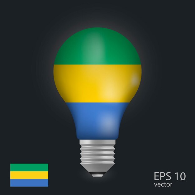 vector light bulb with flag of gabon 3d rendering isolated on gray background