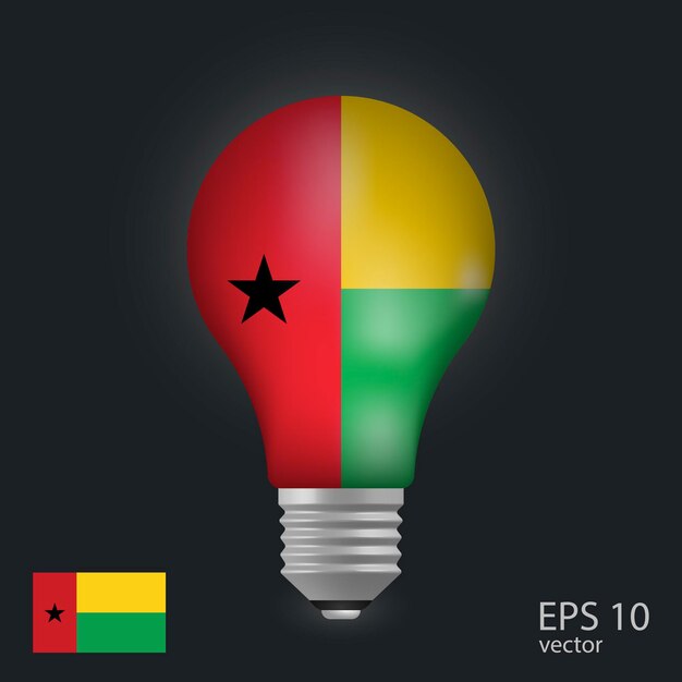 Vector light bulb with flag of Guinea Bissau 3D rendering isolated on gray background