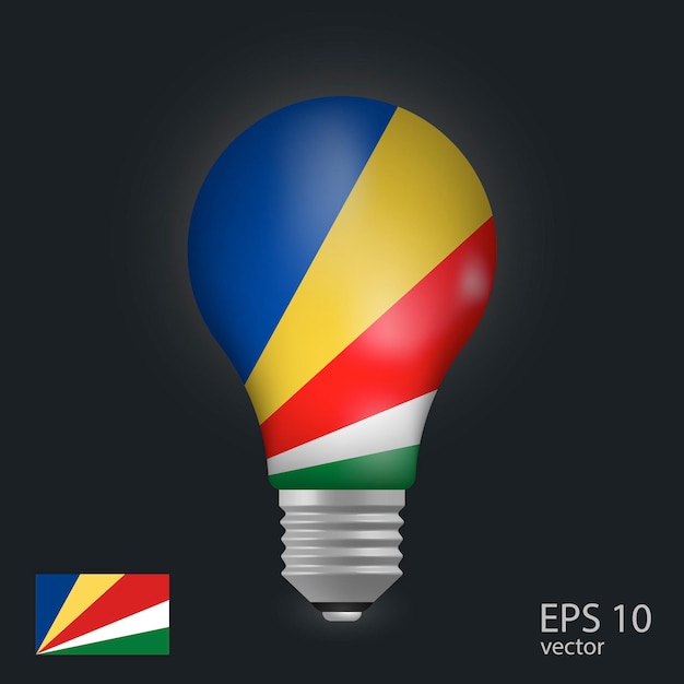 vector light bulb with flag of seychelles 3d rendering isolated on gray background
