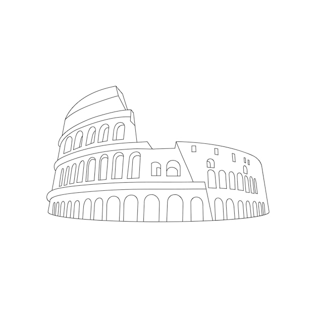 vector line illustratration of coliseum monument silhouette isolated on white background symbol of rome