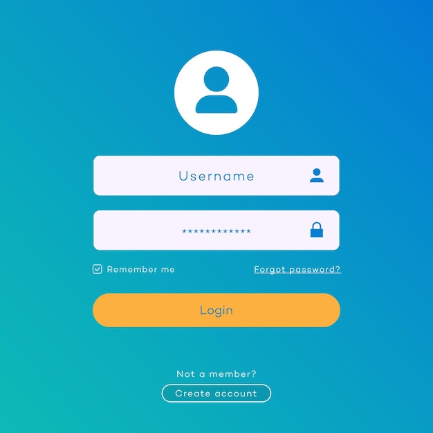 Vector login form page template on trendy gradient background for app development smartphone mockups website ui elements online registration user profile access to account concept 10 eps