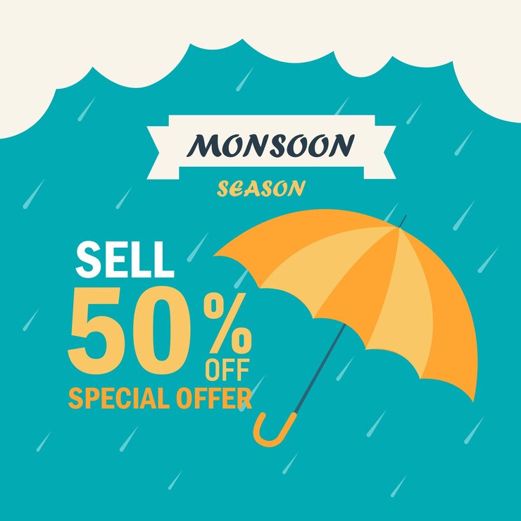 Vector lovely monsoon sale composition with flat design