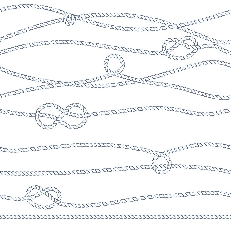 Vector vector marine rope and knot seamless pattern white rope ornament and nautical knots for fabric wallpaper wrapping