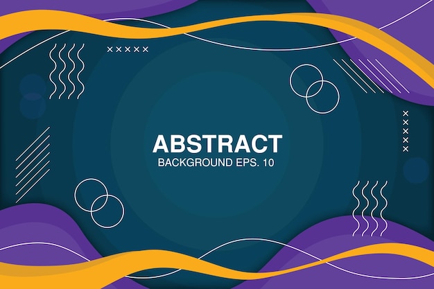 Vector Memphis background with a yellow line purple and blue circles and lines elements