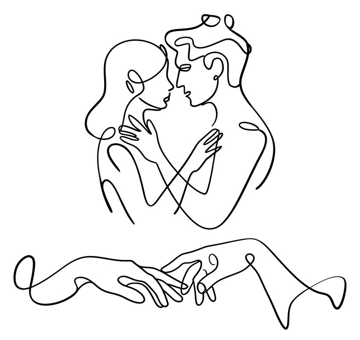 Vector minimalist continuous line drawing illustration of a couple in love hand drawn linear art