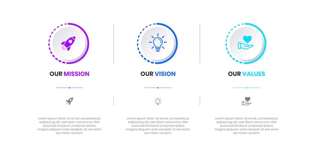 Vector mission vision values infographic banner template company goal infographic design with modern