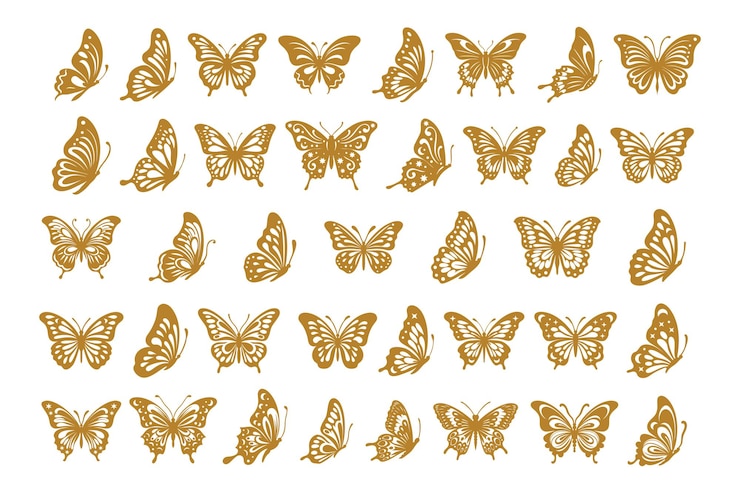 Vector monarch butterfly silhouette set cutout line insect wing wing animal summer spring collection