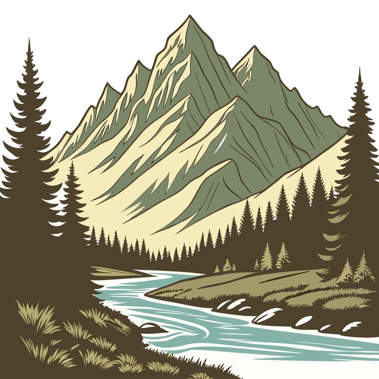 Vector vector mountains with river