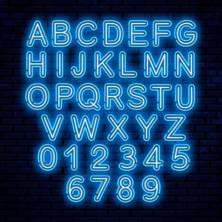 Vector vector neon letters, blue and white.