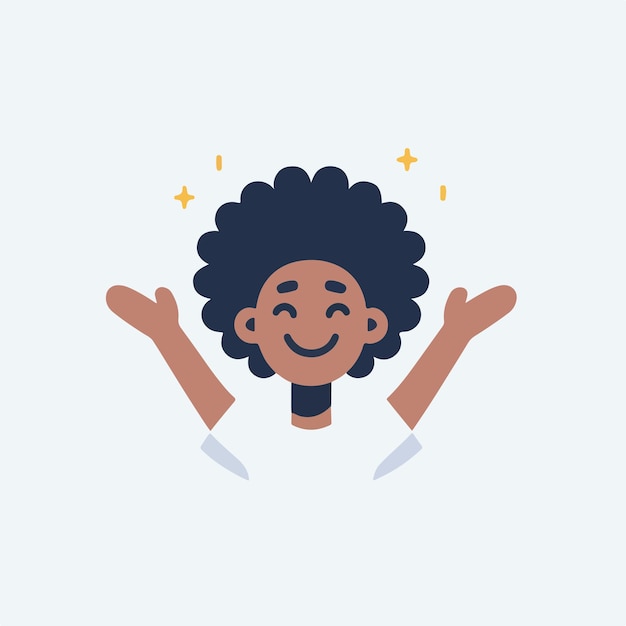 vector of a cheerful curly haired person with a simple and minimalist flat design style