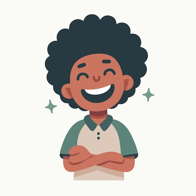 vector of a cheerful curly haired person with a simple and minimalist flat design style
