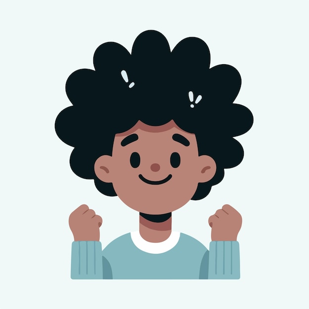 vector of a cheerful curly haired person with a simple and minimalist flat design style