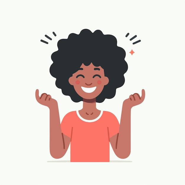 vector of a cheerful curly haired person with a simple and minimalist flat design style
