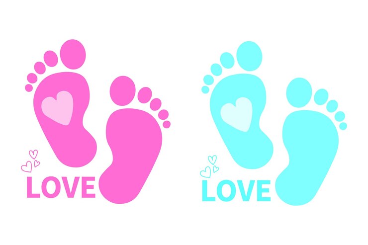 Vector of baby footprints in blue and pink colors