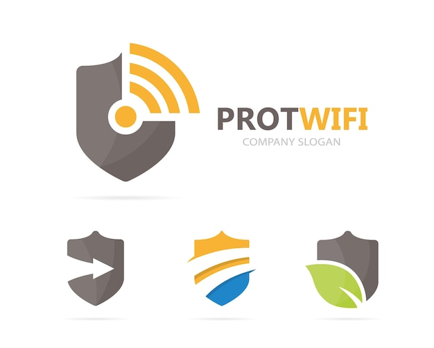 Vector of shield and wifi logo combination Security and signal symbol or icon Unique protect and radio internet logotype design template