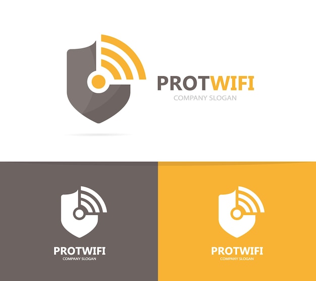 Vector of shield and wifi logo combination Security and signal symbol or icon Unique protect and radio internet logotype design template