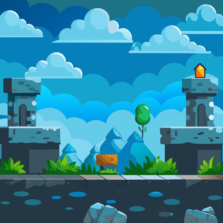 Vector vector of video game with blue sky on background