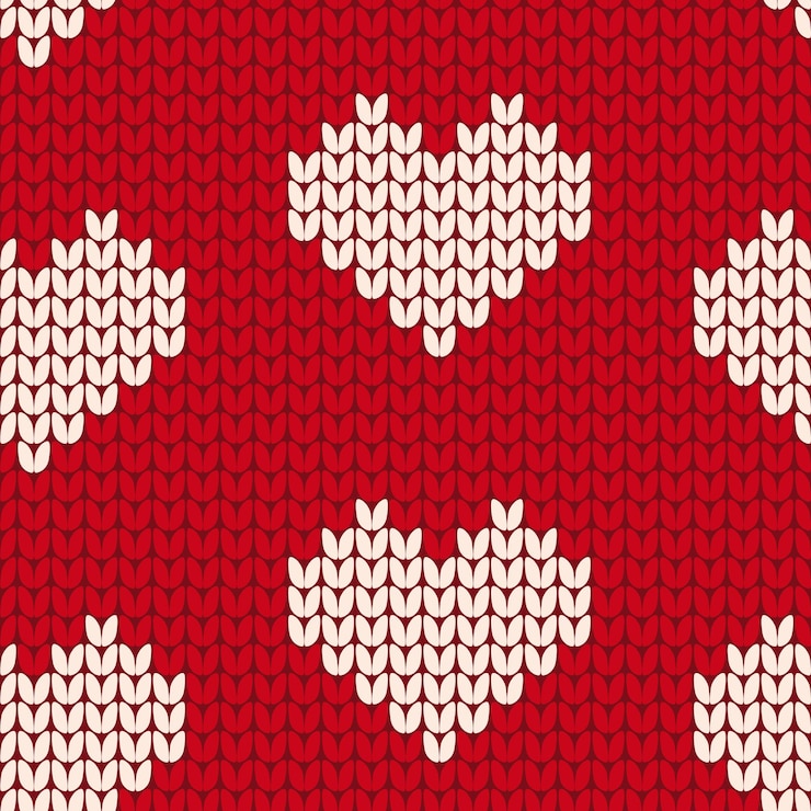 Vector vector pattern with knitted hearts