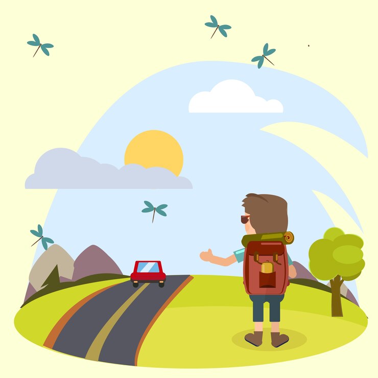 Vector vector picture of nature in summer and the situation in travel.