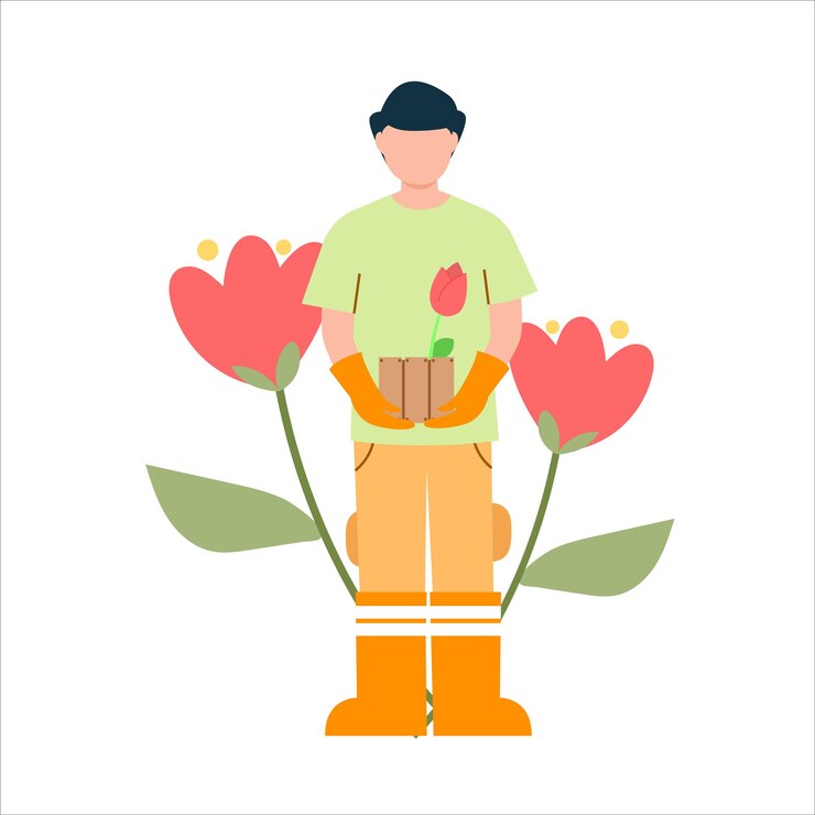 vector planting flowers in spring