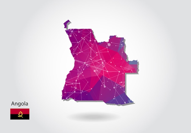 vector polygonal angola map. low poly design. map made of triangles on white background. geometric rumpled triangular low poly style gradient graphic, line dots, ui design.