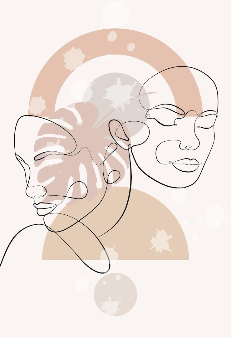 Vector vector portrait in minimalist style geometric shapes leaves female portrait