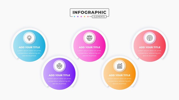 Vector presentation circle infographic design template with 5 steps or options