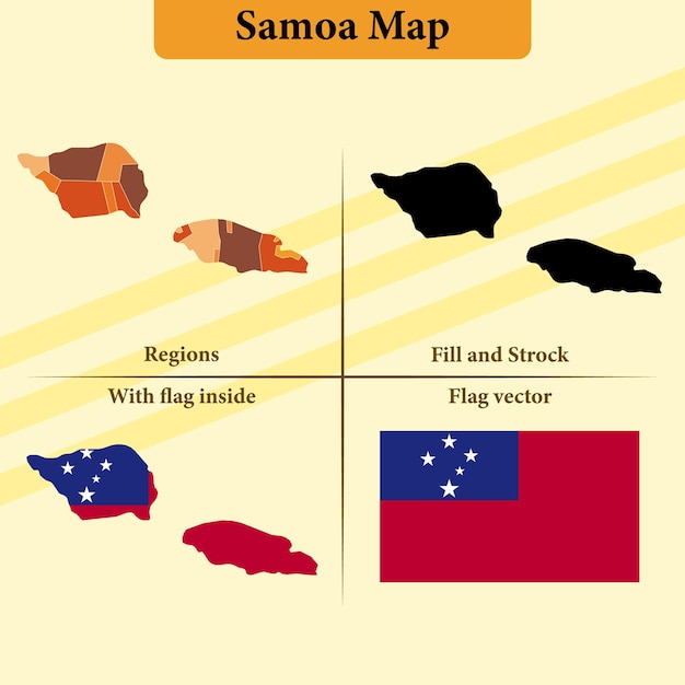 Vector Samoa map vector states and lines and full with vector flag and flag map